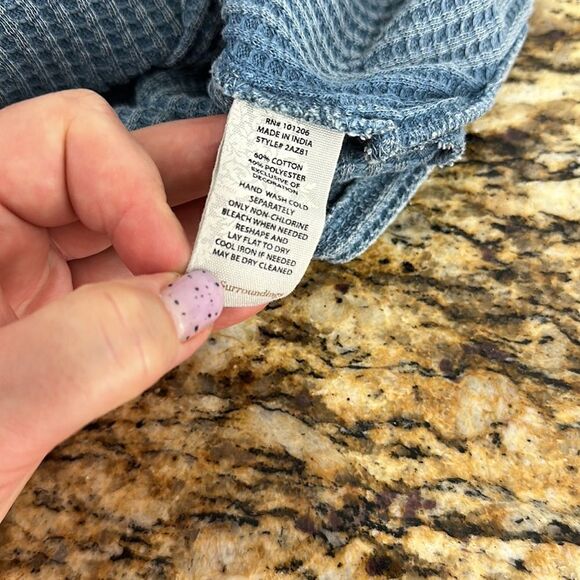 Soft Surroundings Blue Waffle Knit Hi-Low Hem Sweater Size L - Picture 6 of 8